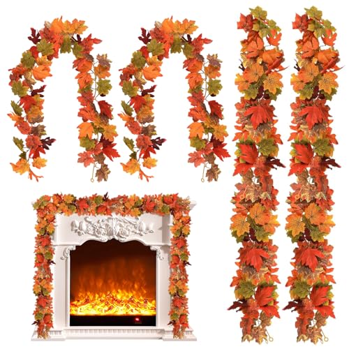 4pcs Maple Blattgirlande, 69 Zoll lebensechter Herbstblätter Girlande, dekorative gefälschte Blätter Reben für den, Thanksgiving und Halloween Dekor von NASSMOSSE