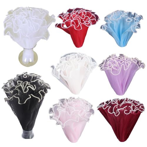 8pcs Perlennetz für Blumensträuße, 11 Zoll x 4 Yard Wellenperlkante Falten -Netz Blumenstraußpapier für Valentinstag Muttertagsgeschenke von NASSMOSSE