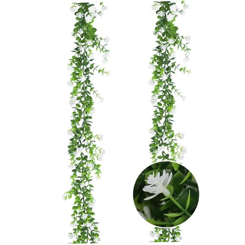 Eukalyptus Girlande mit Blumen, 2pcs 67 Lange hängende grünliche künstliche Eukalyptus Girlande, geeignet für Tisch Hochzeit Kulisse Eukalyptus Girlande mit Blumen, 2pcs 67 Lange hängende grünliche künstliche Eukalyptus Girlande, geeignet für Tisch Hochzeit Kulisse von NASSMOSSE