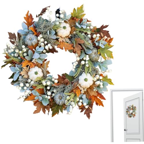 Herbstkranz 17.72x17.72inch Kürbis Maple Blattsimulation Herbstkränze Künstliche Türfensterdekoration für Ernte Thanksgiving Halloween von NASSMOSSE