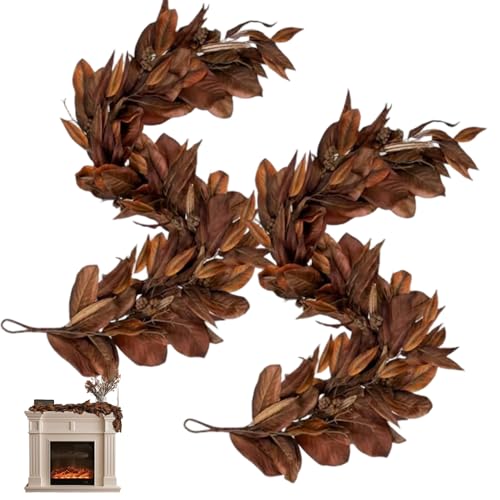 Herbstlaubgirlande, 2 Stück, 183 cm, naturgetreue künstliche braune Magnoliengirlande, saisonale Hängegirlande, rustikal, für Kaminsims, Zuhause, Außenbereich Herbstlaubgirlande, 2 Stück, 183 cm, naturgetreue künstliche braune Magnoliengirlande, saisonale Hängegirlande, rustikal, für Kaminsims, Zuhause, Außenbereich von NASSMOSSE
