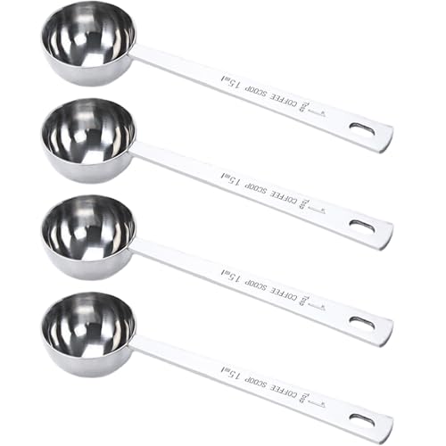 Kaffee messen Schaufel 4pcs 15 ml Edelstahl Kaffee mit Skala und Hangloch Easy Wash Messlöffel für Café, Küche Kaffee messen Schaufel 4pcs 15 ml Edelstahl Kaffee mit Skala und Hangloch Easy Wash Messlöffel für Café, Küche von NASSMOSSE
