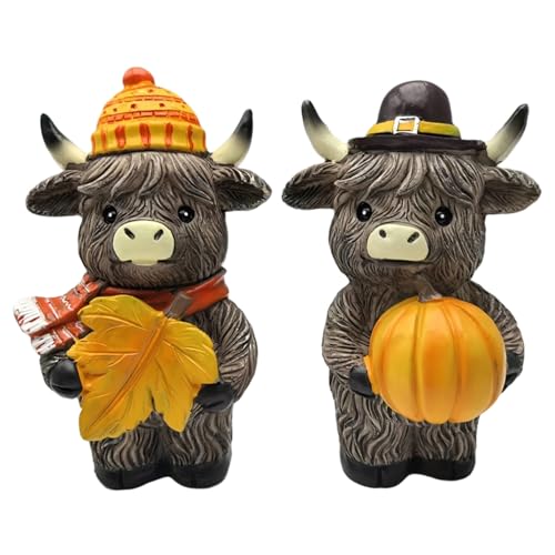 NASSMOSSE 2er-Set Highland-Kuh-Statuen, niedliche Highland-Kuh-Figur mit Ahornblatt und Kürbis, Herbstdeko aus Kunstharz für Bauernhaus, Haus, Garten, Tabletttisch NASSMOSSE 2er-Set Highland-Kuh-Statuen, niedliche Highland-Kuh-Figur mit Ahornblatt und Kürbis, Herbstdeko aus Kunstharz für Bauernhaus, Haus, Garten, Tabletttisch von NASSMOSSE