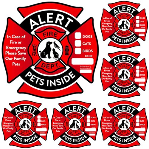 NASSMOSSE 6pcs Pet Alarm Safety Fire Rescue Aufkleber 4.72x4.72in PVC Selbstklebender Haustier-Alarm-Sicherheitsaufkleber für Hof, Fenster, Tür oder Haus NASSMOSSE 6pcs Pet Alarm Safety Fire Rescue Aufkleber 4.72x4.72in PVC Selbstklebender Haustier-Alarm-Sicherheitsaufkleber für Hof, Fenster, Tür oder Haus von NASSMOSSE