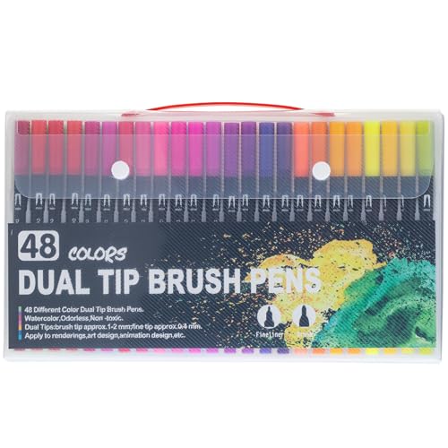 NASSMOSSE Doppelspitzenmarker, 48 Farben, feine und Pinselmarker, mit Aufbewahrungsbox, waschbar, lebendige Ästhetik, Weihnachtsbastelzubehör für Kinder und Erwachsene. von NASSMOSSE