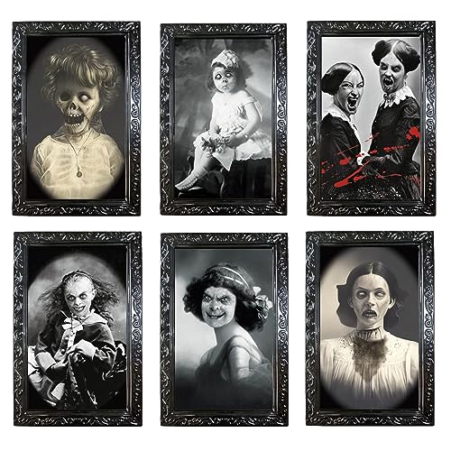 NASSMOSSE Halloween Picture Frames 6PCS 3D Wechselnde Gesichtsporträts Halloween Scary Decorations Horror Bilder Halloween Animatronik für Spukhaus Bar Dekor Dekor von NASSMOSSE