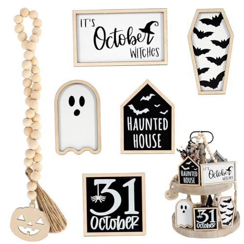 NASSMOSSE Halloween abgestufte Tablett Dekor 6pcs Holz niedliche gruselige Schilder von NASSMOSSE