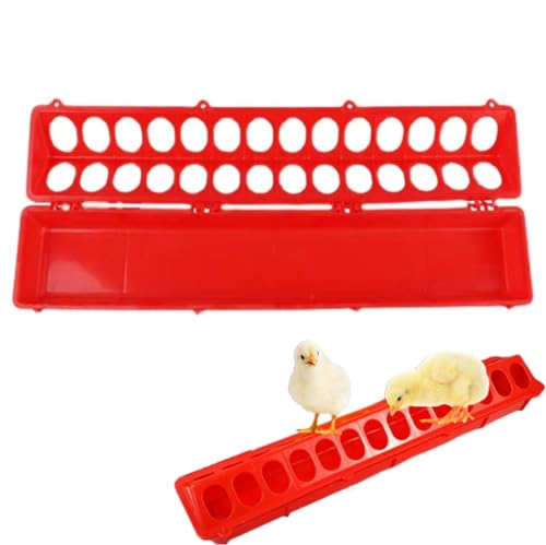 NASSMOSSE Hühnerfutterautomaten, großer Geflügelfutterpoly -Flip -Top -Pp -Taube 28 Loch für Geflügelküken, 51 x 12 cm rot von NASSMOSSE