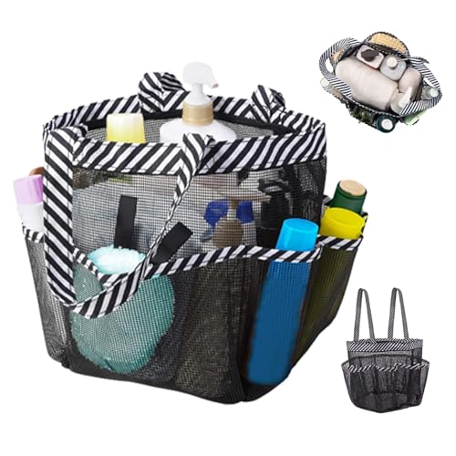 NASSMOSSE Mesh Dusch Caddy Tragbarer Bad Organizer Leichtes Oxford-Stoff Dusche Caddy Schlafsaal mit 8-Tocket-vielseitiger Duschbeutel 22 x 22 x 22 cm Schwarzweiß von NASSMOSSE