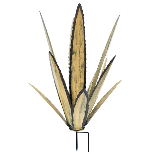NASSMOSSE Metall Agave Pflanzen Outdoor Dekor mit Pfahl (Aprikose, klein) Metallblumen für außen, rustikale Metall-Kaktus-Hofkunst, wasserdichte Hof-Skulptur für den Außenbereich, für Garten, Hof, von NASSMOSSE