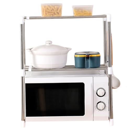 NASSMOSSE Mikrowellenregal 2-tierbar erweiterbarer Edelstahl-Arbeitsplatten-Rack mit Haken NASSMOSSE Mikrowellenregal 2-tierbar erweiterbarer Edelstahl-Arbeitsplatten-Rack mit Haken von NASSMOSSE