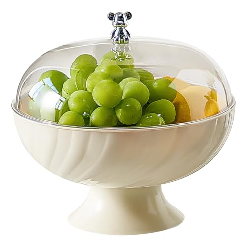 NASSMOSSE Obstschale mit Deckel, 9,7 x 9,5 Zoll große Obstschale, klarer Obstkorb mit Entwässerungslöchern, dekorative Sockelschale für Küchentheke, Gemüsebrot Snacks, Creme weiß weiß von NASSMOSSE