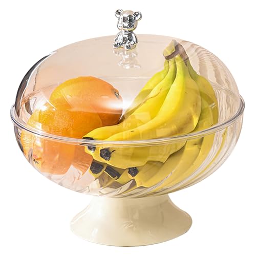 NASSMOSSE Obstschüssel mit Deckel, 9,7 x 9,5 Zoll große Obstschale, klarer Obstkorb mit Entwässerungslöchern, dekorative Sockelschale für Küchentheke, Gemüsebrot Snacks, transparent von NASSMOSSE