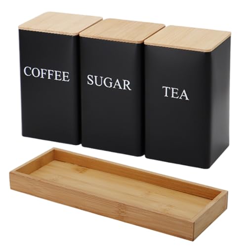 NASSMOSSE Tee Kaffee Zuckerglas mit Tablett und Deckel schwarz von NASSMOSSE