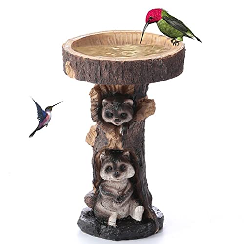 NASSMOSSE Vogelbad Bowl, Harz Waschbär Garten Ornamente Künstlicher Garten Vogel Trinkfutter Dekoration Stehende Tier Vogelbad Vogel Futterhaube von NASSMOSSE