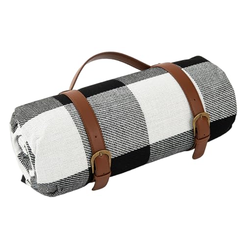 NASSMOSSE wasserdichte Picknickdecke mit Tragegriff, Mehrzweck-Stranddecke für Reisen und Camping, 149 x 200 cm, Schwarz, Grau, Weiß kariert von NASSMOSSE