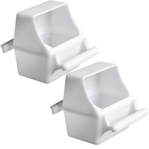 Vogelkäfig-Feeder 2pcs 3x2x3.5 spritzbrichtssicherer weißer Kunststoff-Vogel-Futterhäusch von NASSMOSSE