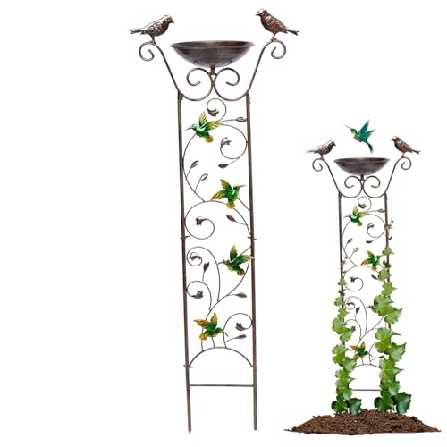 Vogeltränke mit Garten Rankgitter 2-in-1 Metall Vogel Wasserspender Abnehmbarer stehender Vogel Wasserspender Retro Stehender Vogelfutterspender für Outdoor Garten Dekor Kolibri von NASSMOSSE