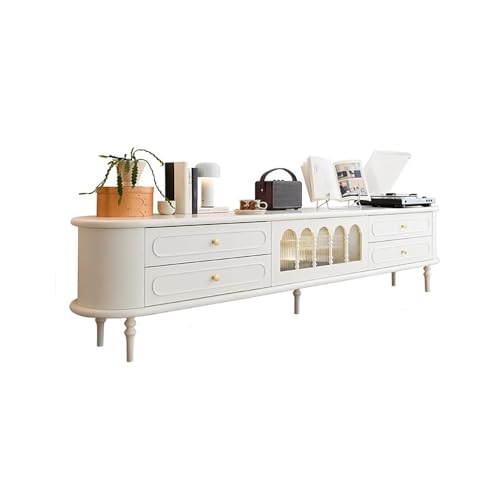 Moderne TV-Ständer 200cm Lackiert Weiß Massivholzkonsole, Retro Wohnzimmer Abstellschrank, Unterhaltungszentrum Geeignet für Hotels und Tagungsräume​ TV-Schrankständer für Wohnzimmer von NASTYA