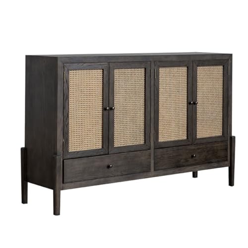 NASTYA Buffetschrank Küche Sideboard Rattan Massivholz Aufbewahrungsschrank Home Wohnzimmer Viertürig Hochschrank Sideboard Buffetschrank Sideboard Sideboard Schrank Küchenschrank von NASTYA