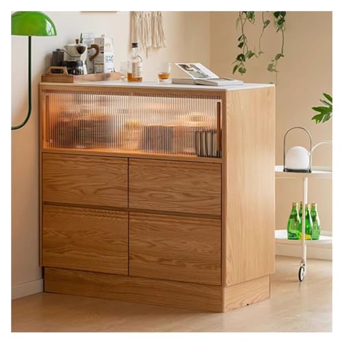NASTYA Buffetschrank Massivholz Trennschrank Wohnzimmer Multifunktionaler Aufbewahrungsschrank Eiche Schiefer Sideboard Aufbewahrungsschrank Kleine Bar Sideboard Schrank Küchenschrank von NASTYA