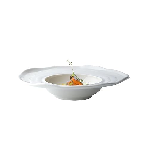 Pastaketeller Vorspeisenteller 9,5-Zoll Reine weiße Keramik Suppenteller Pasta Strohhut Dessert Salat Western Restaurant fliegende Untertasse Speiseteller für Partys von NASTYA