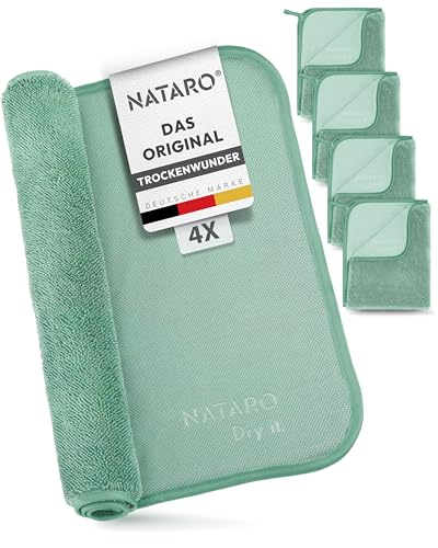 NATARO® 4 Stück Fast Dry it. Premium Trockentuch für Duschkabine, Auto, Haushalt, Camping – DAS ORIGINAL – extra saugfähiges Microfasertuch, fusselfrei, kratzfrei Shiny Wipes Tücher 40x50cm von NATARO