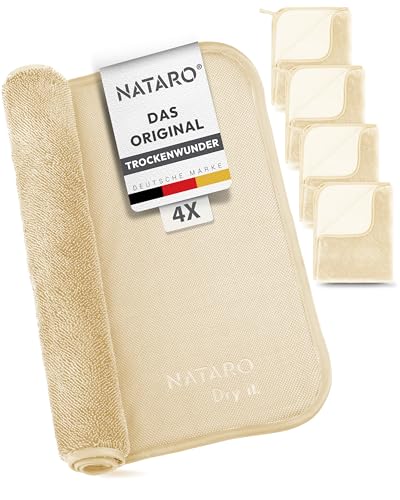 NATARO® 4 Stück Fast Dry it. Premium Trockentuch für Duschkabine, Auto, Haushalt, Camping – DAS ORIGINAL – extra saugfähiges Microfasertuch, fusselfrei, kratzfrei Shiny Wipes Tücher 40x50cm von NATARO