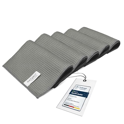 NATARO® 5 Stück Perfect Swipe Premium Microfasertücher, streifenfreie Reinigung, Reinigungstücher ohne Putzmittel, Mikrofasertuch Auto, Glas - Staubtücher, Putztücher - Fenstertücher grau 42x32 cm von NATARO
