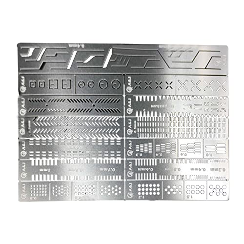 NATEFEMIN 13-in-1 Anreißschablone Lineal für Gundam Modell Craft Carving Hilfslineal Schablonen Bohrloch Detail Maker Scribe Line für 1/100 1/144 Gundam Zubehörteil aus Edelstahl, Solid, 89 mm Länge von NATEFEMIN