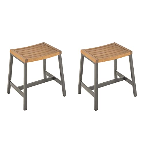 NATERIAL - 2er Set Gartenhocker ORIS - Sitzhocker - 37 x 46 x 46 cm - Aluminium - Eukalyptus FSC - Holzhocker - Balkonmöbel von NATERIAL