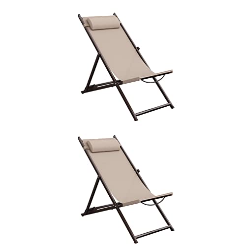 NATERIAL - 2er Set Liegestühle Cruz - 2 x Gartenliege - Klappbar - Verstellbar - Sonnenliege - Strandstuhl - Stahl - Aluminium - Textilene - Braun von NATERIAL
