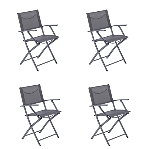 NATERIAL - 4er Set Gartenstühle EMYS mit Armlehnen - Klappsessel - Gartensessel - Klappbar - Terrassenstühle - Essstühle - Stahl - Textilene - Grau von NATERIAL