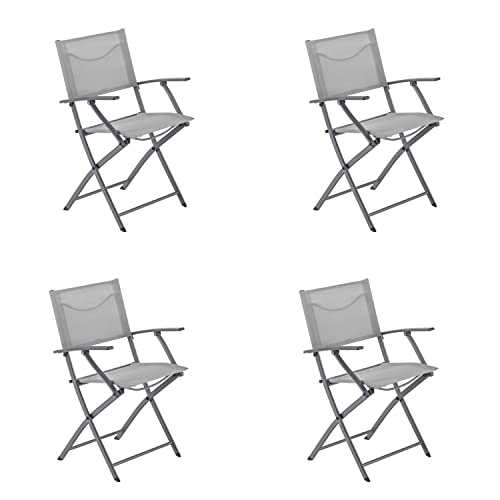 NATERIAL - 4er Set Gartenstühle EMYS mit Armlehnen - Klappsessel - Gartensessel - Klappbar - Terrassenstühle - Essstühle - Stahl - Textilene - Grau von NATERIAL