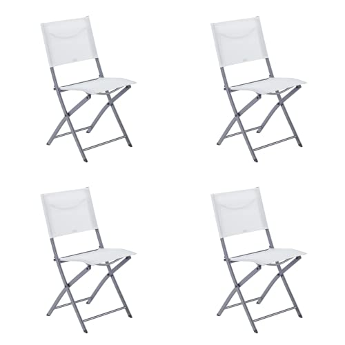 NATERIAL - 4er Set Gartenstühle EMYS mit Armlehnen - Klappsessel - Gartensessel - Klappbar - Terrassenstühle - Essstühle - Stahl - Textilene - Weiß von NATERIAL