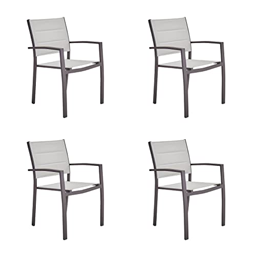 NATERIAL - 4er Set Gartenstühle Orion BETA II mit Armlehnen - 4 Gartensessel - Stapelbar - Terrassenstühle - Essstühle - Aluminium - Textilene - Braun - Beige von NATERIAL