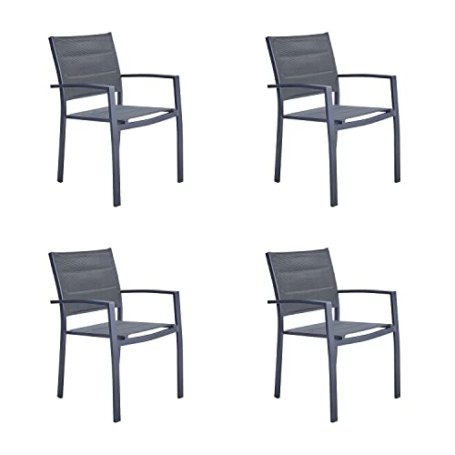 NATERIAL - 4er Set Gartenstühle Orion BETA II mit Armlehnen - 4 Gartensessel - Stapelbar - Terrassenstühle - Essstühle - Aluminium - Textilene - Dunkelgrau von NATERIAL