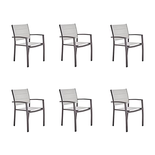 NATERIAL - 6er Set Gartenstühle Orion BETA II mit Armlehnen - 6 Gartensessel - Stapelbar - Terrassenstühle - Essstühle - Aluminium - Textilene - Braun von NATERIAL