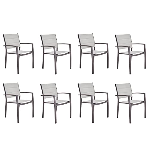 NATERIAL - 8er Set Gartenstühle Orion BETA II mit Armlehnen - 8 Gartensessel - Stapelbar - Terrassenstühle - Essstühle - Aluminium - Textilene - Braun - Beige von NATERIAL
