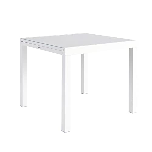 NATERIAL - Gartentisch ausziehbar LYRA - Ausziehtisch für 4 bis 6 Personen - 90/160x90 - Esstisch - Aluminium - mit Glasplatte - Weiß von NATERIAL