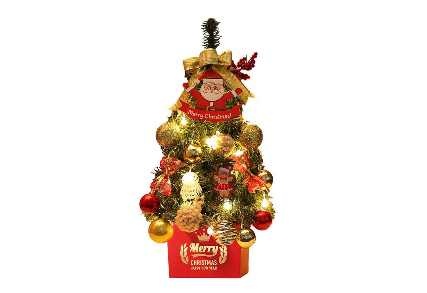 NATICY Künstlicher Weihnachtsbaum 45 Cm Schöner Desktop-Weihnachtsbaum Mit Rot-goldenem Dekor, Mini-Weihnachtsbaum von NATICY