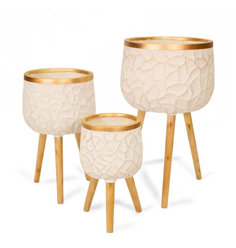 NATINDESIGN Blumentopf mit Füßen Gold 3er Set | In- und Outdoor | Weiße Blumentöpfe mit Goldrand | Blumentopf Weiß Gold Modern von NATINDESIGN