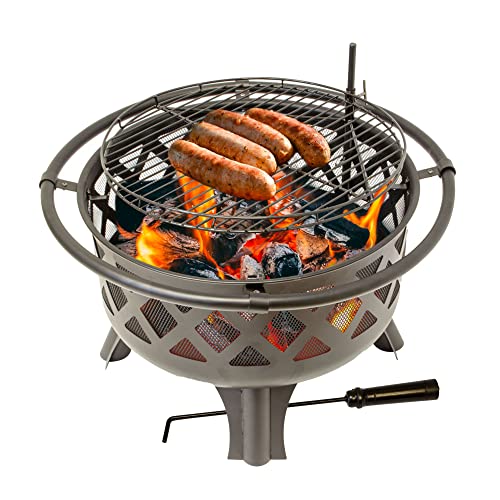 Lemodo Feuerschale mit Grillrost, Feuerkorb für den Garten, Firebowl Ø 75x60 cm, Grillrost schwenkbar und abnehmbar Ø 53x2 cm, für Garten & Terrasse, Fire Pit von NATIV