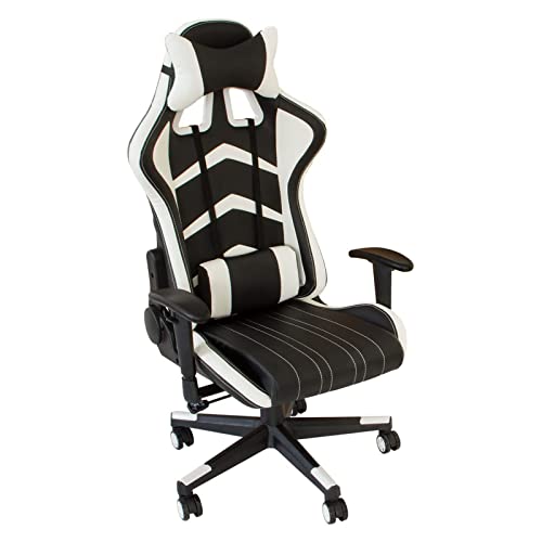 NATIV Gaming-Sessel mit Wippmechanik - höhenverstellbarer Zockerstuhl - drehbarer Gaming-Stuhl - höhenverstellbare Armstützen - schwarz-Weiss - bis 150kg von NATIV