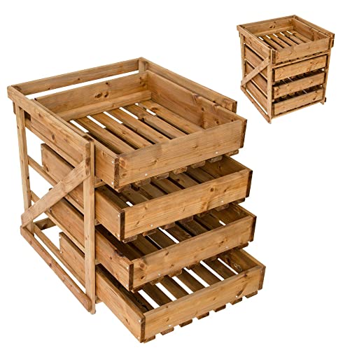 NATIV Kartoffelkiste aus Holz | Gemüsekiste mit 4 Schubladen | Kompakte Obsthorde 50 x 54 x 60 cm (L x B x H) | Kartoffelhorde für die Lagerung von Obst und Kartoffeln von NATIV