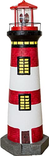 NATIV LEMODO Gartendeko Leuchtturm 83cm hoch | Handbemalte Gartenfigur mit solarbetriebenem, rotierendem Leuchtfeuer | Maritime Außendeko mit LED Beleuchtung von NATIV