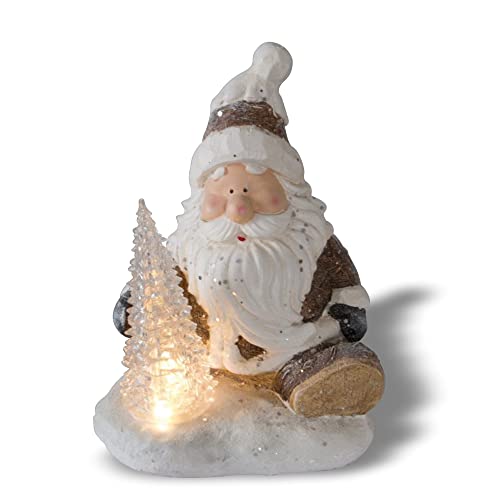 NATIV Weihnachtsdeko Weihnachtsmann mit LED beleuchtetem Tannenbaum| Weihnachtsschmuck aus Magnesia | Weihnachtsfigur 37 cm hoch | Tolle Geschenkidee zu Weihnachten von NATIV