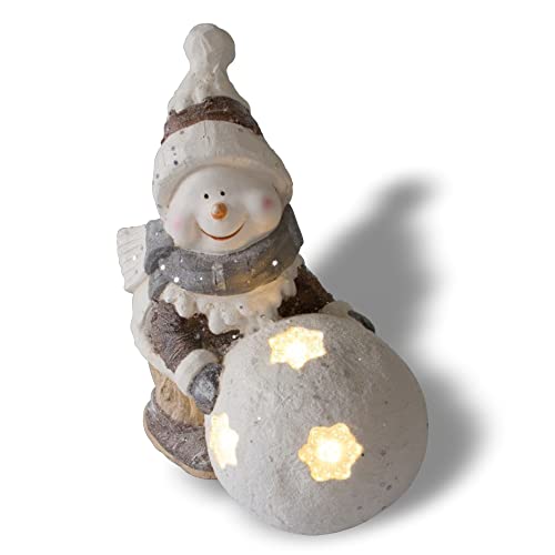 NATIV Weihnachtsdeko Schneemann mit LED beleuchteter Schneekugel | Weihnachtsschmuck aus Magnesia | Weihnachtsfigur 41 cm hoch | Tolle Geschenkidee zu Weihnachten von NATIV
