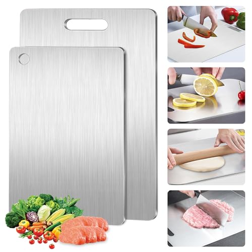 NATNAV Titan Schneidebrett, 316 Edelstahl, Doppelseitig, Lebensmittel-Grade, für Fleisch, Obst, 25x15cm + 34x23cm, Silber von NATNAV