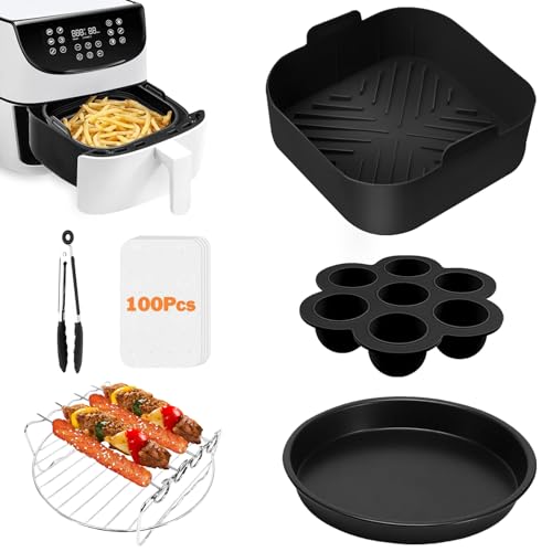 NATNAV Silikonform Heißluftfritteuse Zubehör 21CM, Air Fryer Zubehör Heißluftfritteuse Zubehör für Ninja Air Fryer Accessories für Philip XL 6,2L, COSORI 5,5L/4,7L,Cecotec 6L,6stk von NATNAV